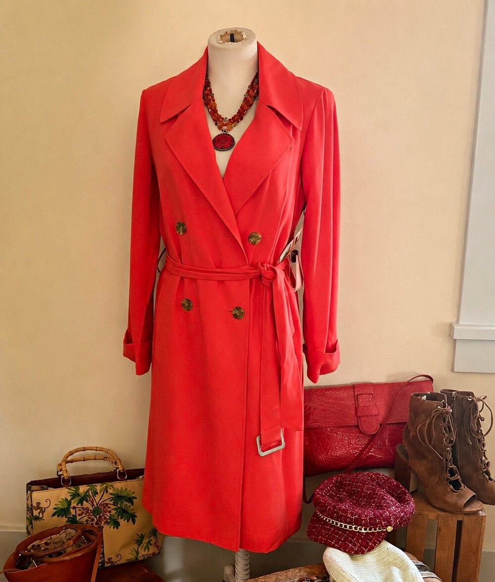 1.STATE Poetic Punch Trench Coat Papaya Orange Size 2 NWT Belted $179 MSRP
